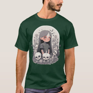 Ein mysteriöses Mädchen und Totenköpfe Mittwoch-Ve T-Shirt
