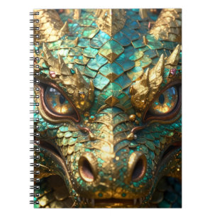 Ein mystischer Drache in Türkis und Gold Notizblock