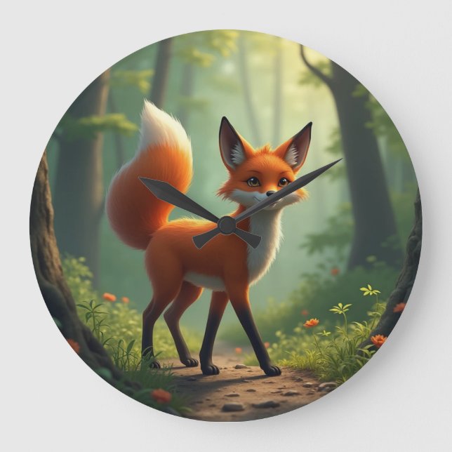 Ein mystischer Fuchs, der durch den Wald wandert Große Wanduhr (Vorderseite)