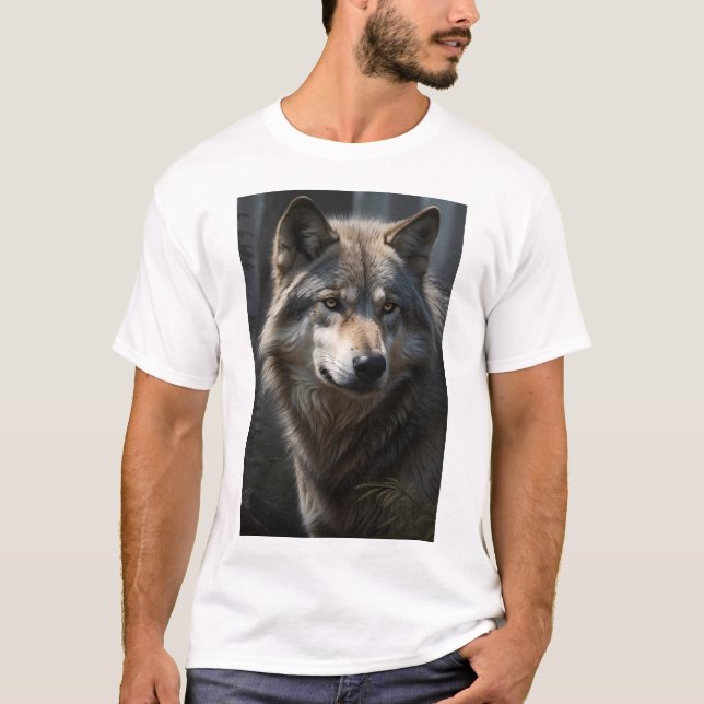 Ein naher T - Shirt eines grauen Wolfs (Vorderseite)
