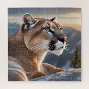 Ein Nahportrait eines Cougar Puzzle