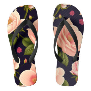 Ein nahtloses Muster mit rosa Rosen auf einem dunk Flip Flops