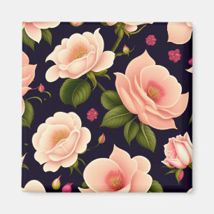 Ein nahtloses Muster mit rosa Rosen auf einem dunk Magnet