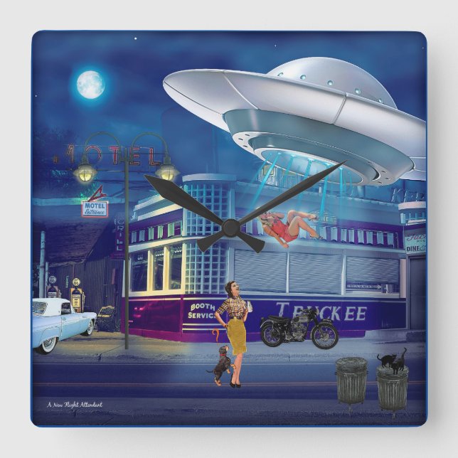 Ein neuer Flugbegleiter Quadratische Wanduhr (Vorderseite)