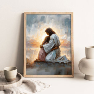 Ein neuer Tag, Christliche Kunst, Jesus mit Mädche Poster