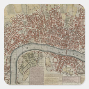 Ein neuer und genauer Plan für die Städte London u Quadratischer Aufkleber