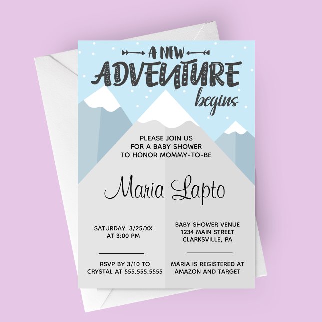 Ein neues Abenteuer beginnt mit der Winter Baby-Du Einladung (A New Adventure Begins Winter Mountain Baby Shower Invitation)