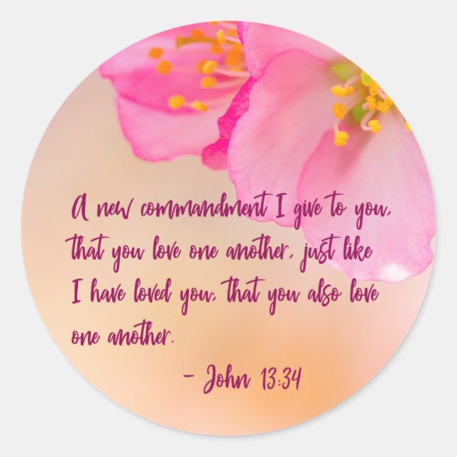 Ein neues Gebot, das ich Christlichen Blumen gebe Runder Aufkleber (Vorderseite)