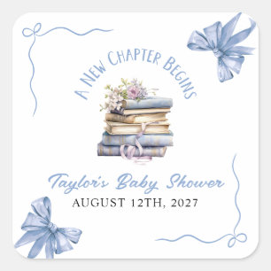 Ein neues Kapitel beginnt Baby Shower Quadratischer Aufkleber