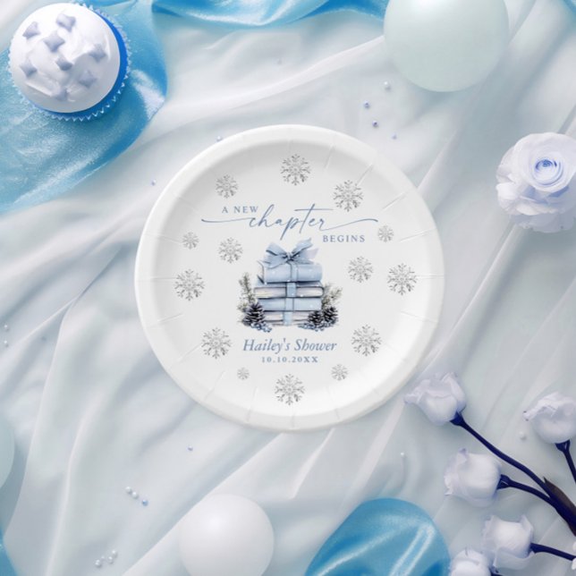 Ein neues Kapitel beginnt, Blaue Schleife Winter-B Pappteller (Von Creator hochgeladen)