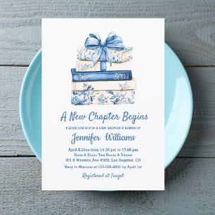 ein neues Kapitel beginnt Blue Bow Books Babyparty Einladung
