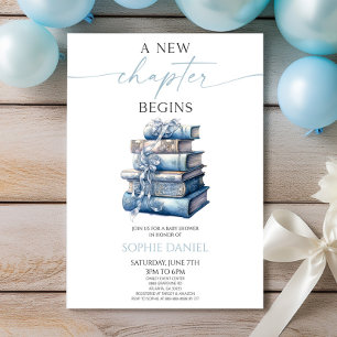 Ein neues Kapitel beginnt Blue Bow Books Babyparty Einladung