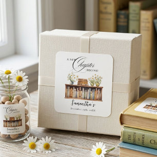 Ein neues Kapitel beginnt Buch Baby Shower Willkom Quadratischer Aufkleber