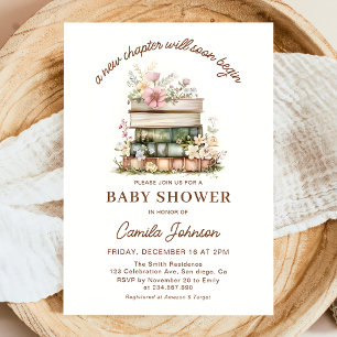 Ein neues Kapitel beginnt Bücher Baby Shower Einla Einladung