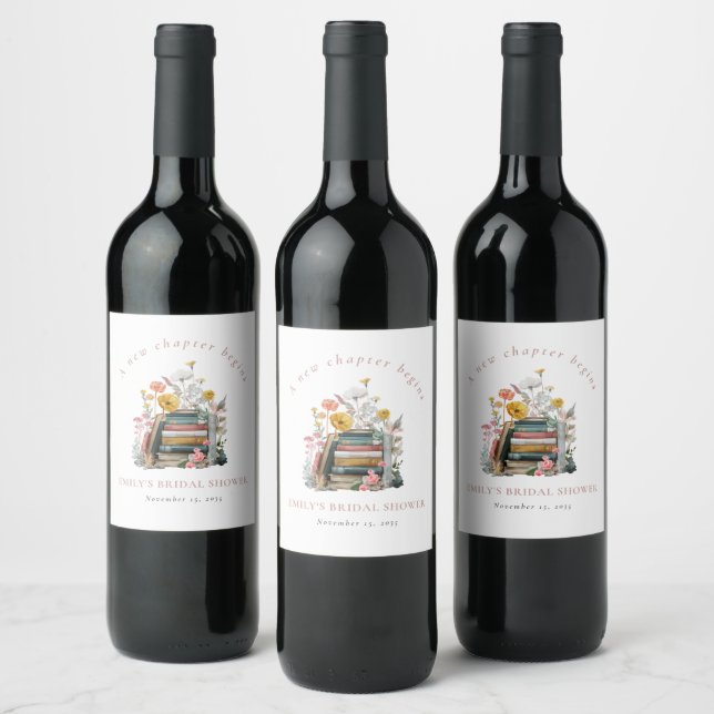 Ein neues Kapitel beginnt Florale Bücher Junggesel Weinetikett (Flaschen)