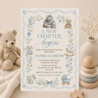 Ein neues Kapitel beginnt Florales Buch Baby Showe Einladung