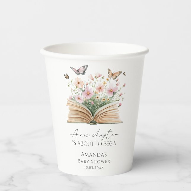 Ein neues Kapitel beginnt mit der Babydusche Pappbecher (Vorderseite)