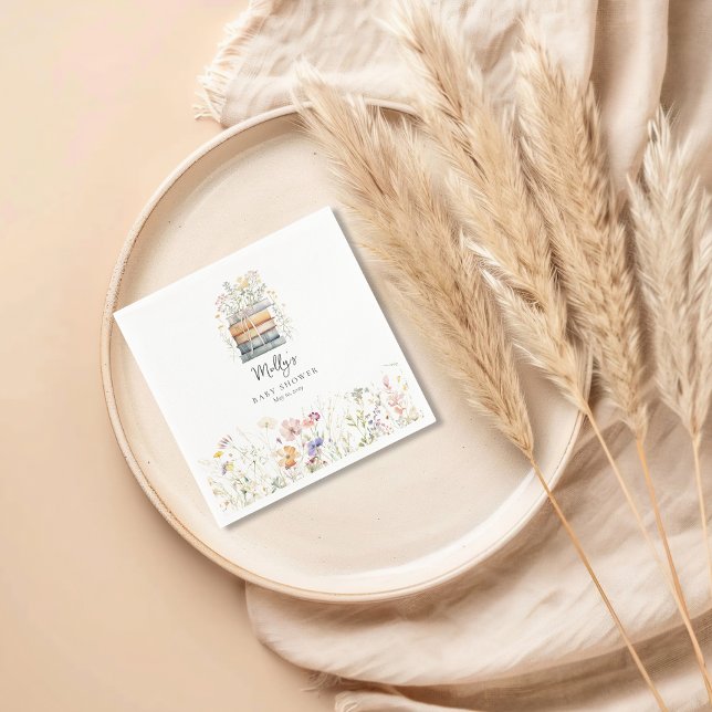 Ein neues Kapitel beginnt mit Wildblume Book Baby  Serviette (A New Chapter Begins Baby Shower Cocktail Napkin)
