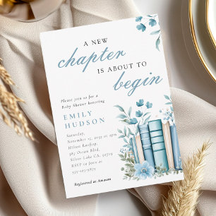 Ein neues Kapitel Blau Baby Shower Einladung