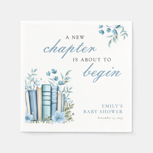 Ein neues Kapitel Blaues Babyshower Serviette (Vorderseite)