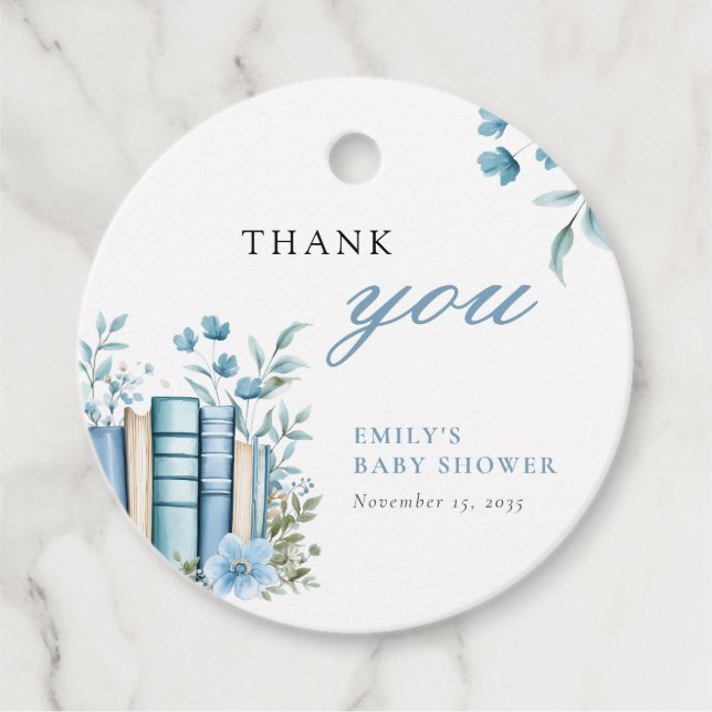 Ein neues Kapitel Blue Baby Dusche Geschenkanhänger (Vorderseite)