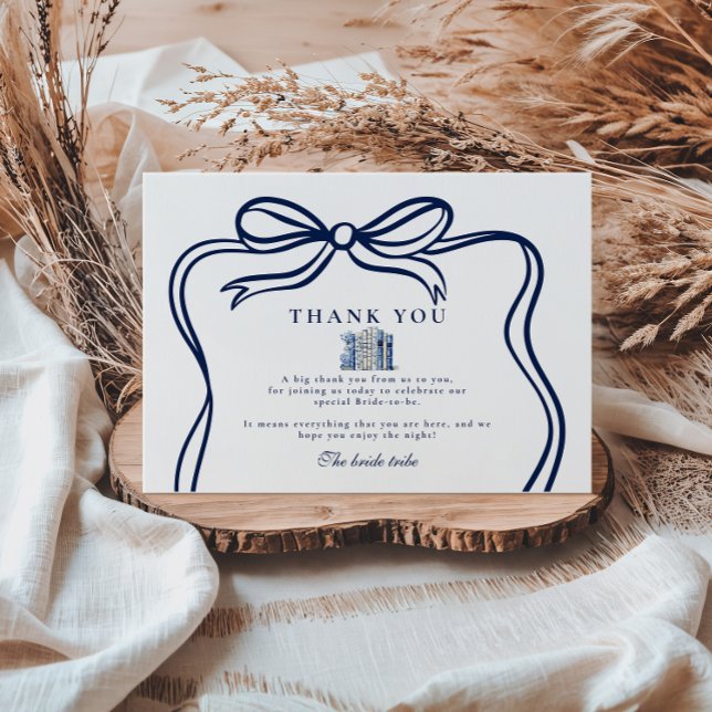 Ein neues Kapitel Blue Bow-Brautparty Dankeskarte (Von Creator hochgeladen)