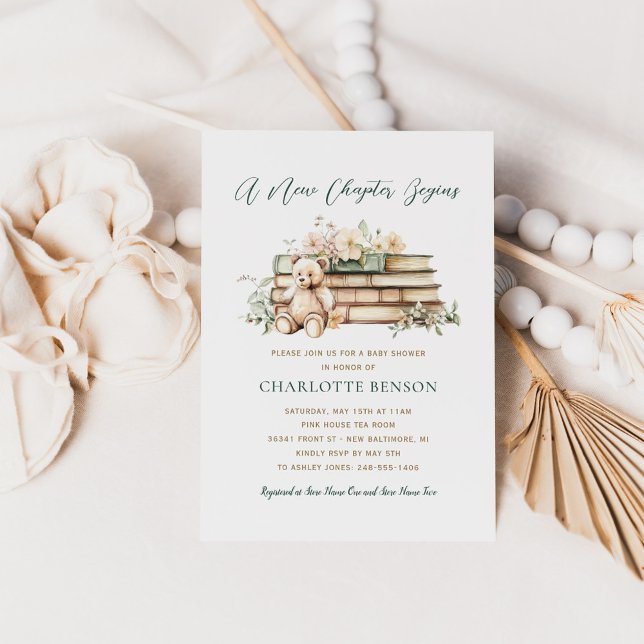 Ein neues Kapitel Blumenbuch Thema Babydusche Einladung (Von Creator hochgeladen)