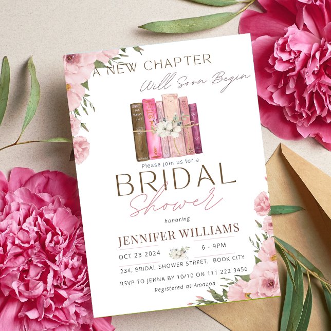 Ein neues Kapitel fängt mit dem Brautparty "Blumen Einladung (A New Chapter Begins Will Soon Begin Floral Pink Bridal Shower Invitation)