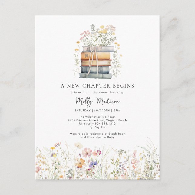 Ein neues Kapitel fängt Wildblume Baby Dusche an Postkarte (Vorderseite)