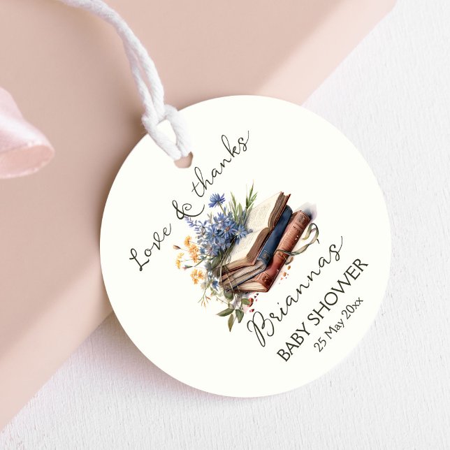 Ein neues Kapitel-Geschichte-Buch Babydusche Gefal Geschenkanhänger (A new chapter story book baby shower favor favor tags personalized printed favor tags wildflowers)