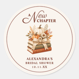 Ein neues Kapitel Herbst-Kürbis-Bücher Brautparty Runder Aufkleber