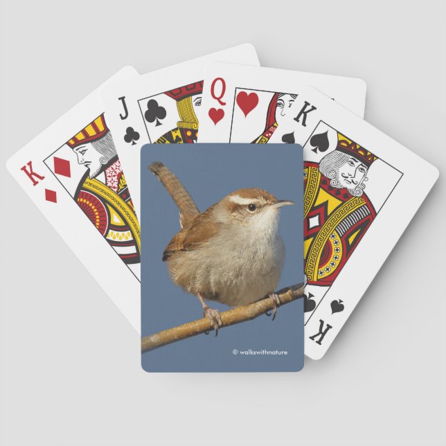 Ein neugieriger Bewick's Wren im Baum Spielkarten (Rückseite)
