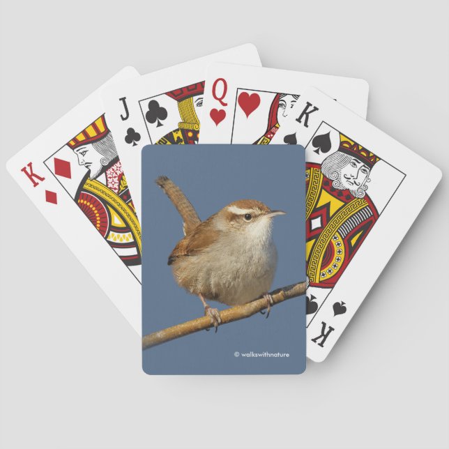 Ein neugieriger Bewick's Wren im Baum Spielkarten (Rückseite)