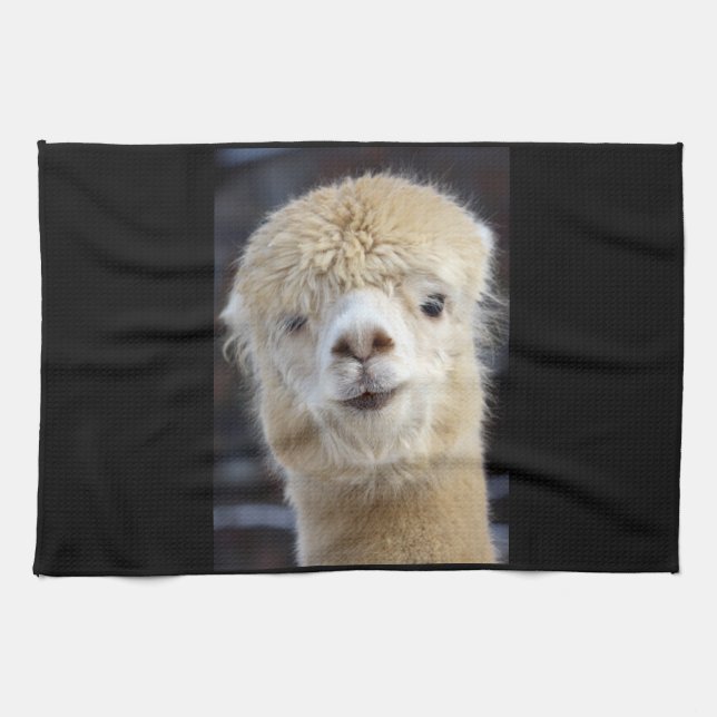 Ein niedlich flauschiges Alpaca-Gesicht Geschirrtuch (Horizontal)