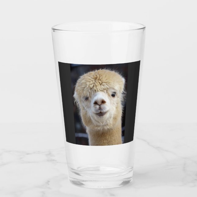 Ein niedlich flauschiges Alpaca-Gesicht Glas (Vorderseite)