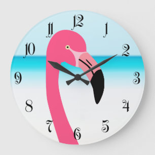 Ein niedlich rosa Flamingo am Strand Große Wanduhr