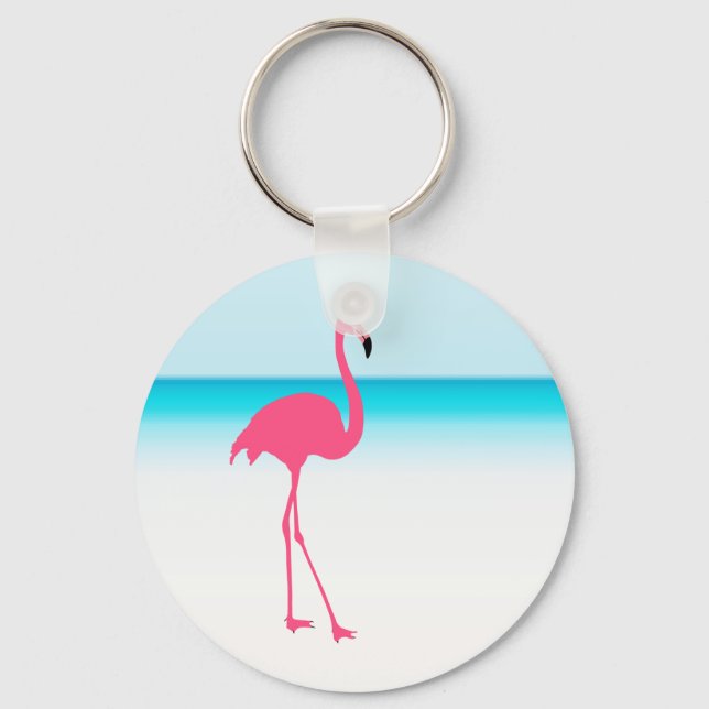 Ein niedlich rosa Flamingo am Strand Schlüsselanhänger (Vorderseite)
