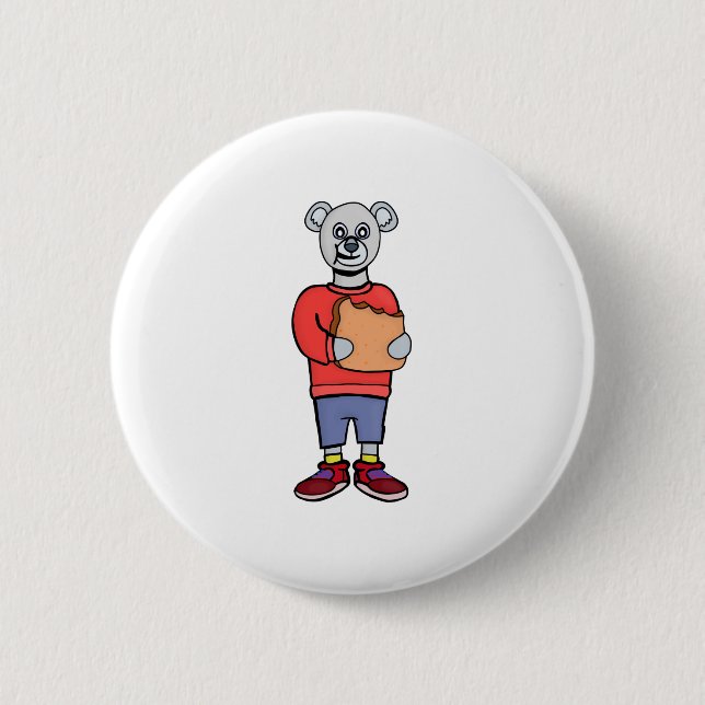 Ein Niedlicher Bär isst Brot Button (Vorderseite)