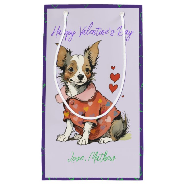 Ein niedlicher Chihuahua am Valentinstag Kleine Geschenktüte (Vorderseite)