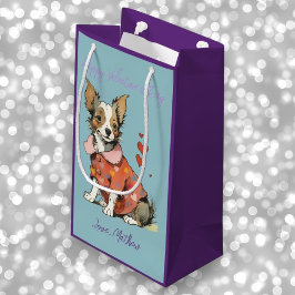 Ein niedlicher Chihuahua am Valentinstag Kleine Geschenktüte