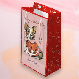 Ein niedlicher Chihuahua am Valentinstag Kleine Geschenktüte