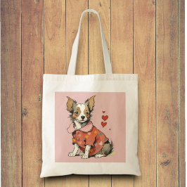 ein niedlicher Chihuahua auf einer Valentintagskar Tragetasche
