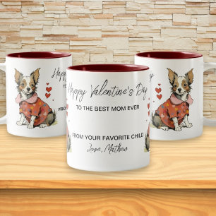 ein niedlicher Chihuahua auf einer Valentintagskar Zweifarbige Tasse