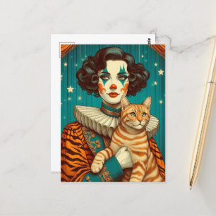 Ein Niedlicher Clown und Tabby Ginger Cat Postkarte