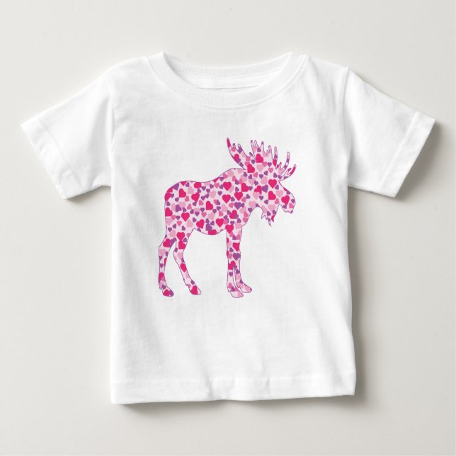 Ein Niedlicher Elch in kleinen rosa Herzen Baby T-shirt (Vorderseite)
