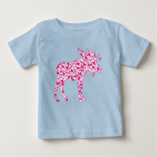 Ein Niedlicher Elch in kleinen rosa Herzen Baby T-shirt