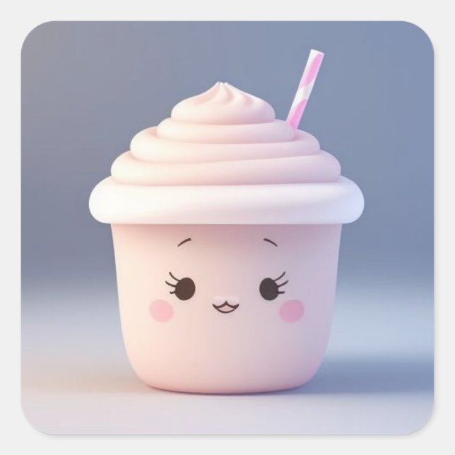 Ein Niedlicher Erdbeermilch Quadratischer Aufkleber (Vorderseite)