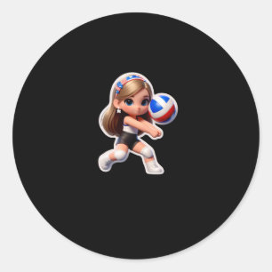 Ein Niedlicher Girl-Volleyball-Sportsticker Runder Aufkleber