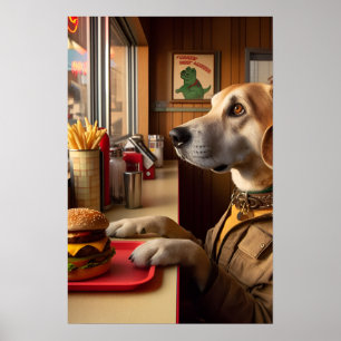 Ein niedlicher Hund am Diner Poster