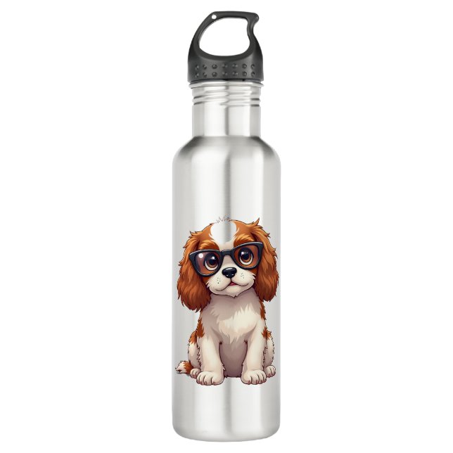 Ein niedlicher Hund König Charles Spaniel Edelstahlflasche (Vorderseite)